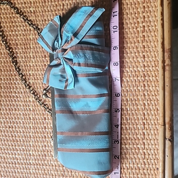 Estee Lauder Blue & Brown Pinstripe clutch - Picture 6 of 6